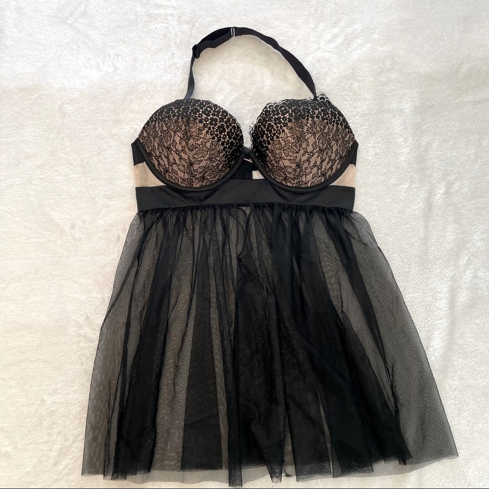 Victoria's Secret Black Lace Babydoll Push Up 34D